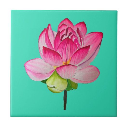 Roze waterverf lotus fine art. tegeltje (Voorkant)