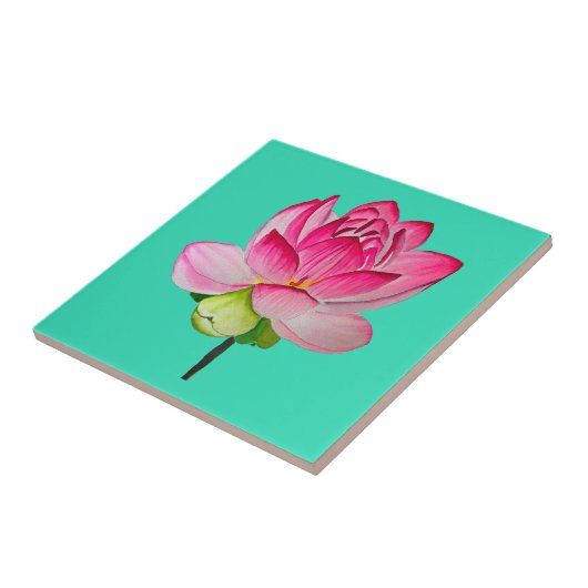 Roze waterverf lotus fine art. tegeltje (Zijkant)