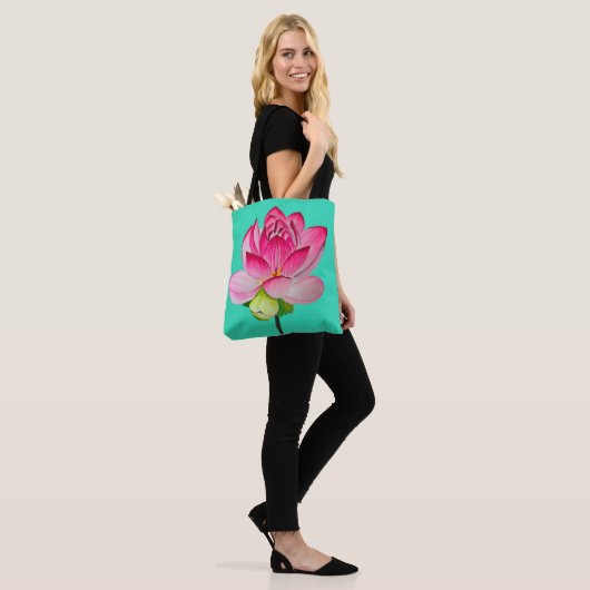 Roze waterverf lotus fine art. tote bag (Op model)