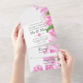 Roze Waterverf Lotus Flower Indian Wedding All In One Uitnodiging (Afscheurbaar)