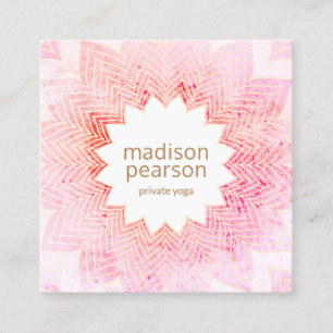Roze Waterverf Lotus Mandala Flower Yoga Docent Vierkante Visitekaartje