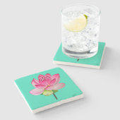 Roze waterverf lotusbloem fijne kunst keramische t stenen onderzetter (Zijkant)