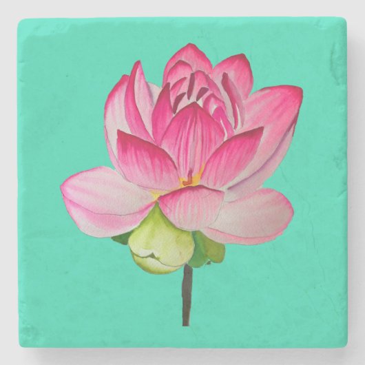 Roze waterverf lotusbloem fijne kunst keramische t stenen onderzetter (Voorkant)
