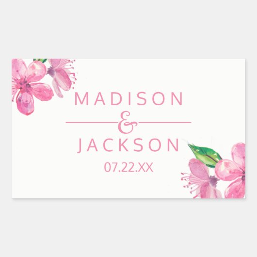 Roze Waterverf Love Blossom Weddenschap Monogram Rechthoekige Sticker (Voorkant)