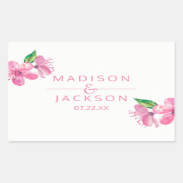 Roze Waterverf Love Blossom Weddenschap Monogram Rechthoekige Sticker
