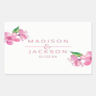 Roze Waterverf Love Blossom Weddenschap Monogram Rechthoekige Sticker