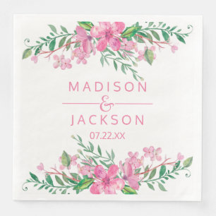Roze Waterverf Love Blossom Weddenschap Monogram Servetten