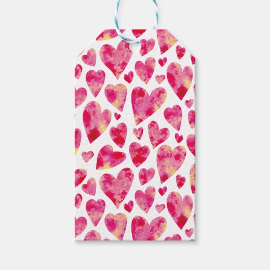 Roze Waterverf Love Heart patroon Cadeaulabel (Voorkant)