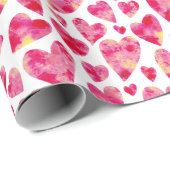 Roze Waterverf Love Heart patroon Cadeaupapier (Rol Hoek)