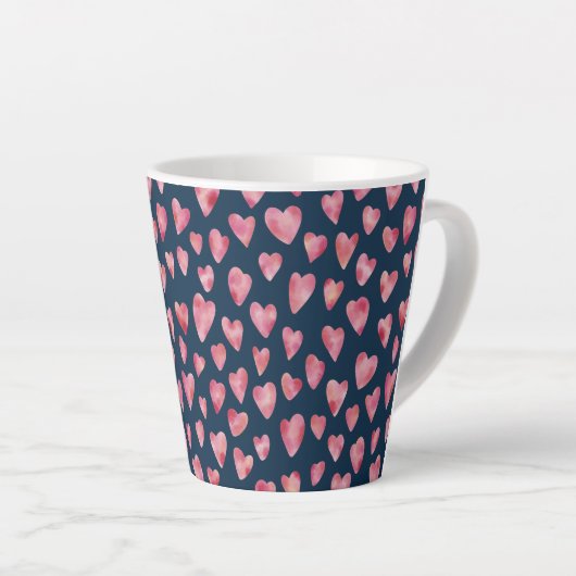Roze Waterverf Love Heart patroon Latte Mok (Rechterhoek)