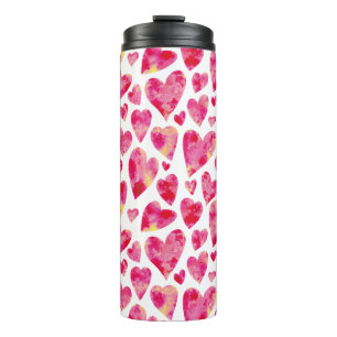 Roze Waterverf Love Heart patroon Thermosbeker