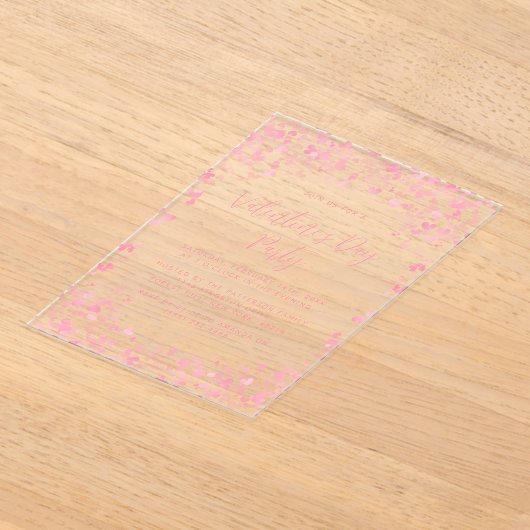 Roze Waterverf Love Hearts Valentijnsdag Party Acryl Uitnodigingen (Laagn)