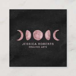 Roze Waterverf Lunar Moon Fases Vierkante Visitekaartje