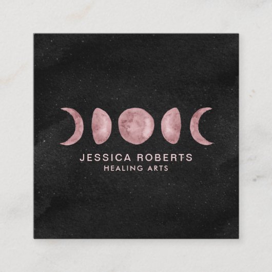 Roze Waterverf Lunar Moon Fases Vierkante Visitekaartje (Voorkant)