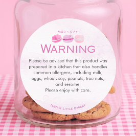 Roze Waterverf Macaron Allergie Waarschuwing Ronde Sticker