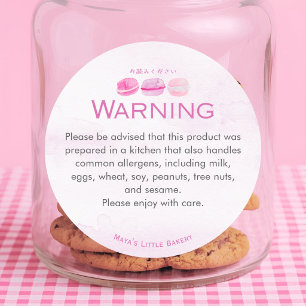 Roze Waterverf Macaron Allergie Waarschuwing Ronde Sticker