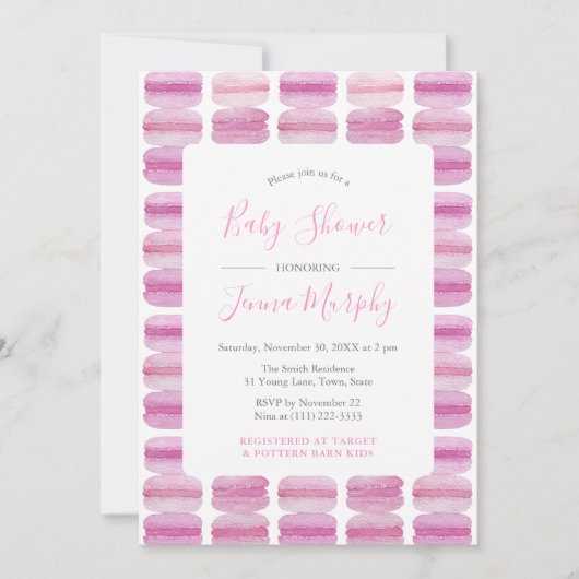  Roze Waterverf Macaron Baby shower Kaart (Voorkant)