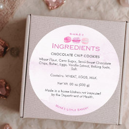 Roze Waterverf Macaron Bakkerij Ingrediëntenlijst Ronde Sticker