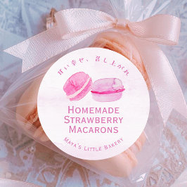 Roze Waterverf Macaron Bakkerij Productnaam Ronde Sticker