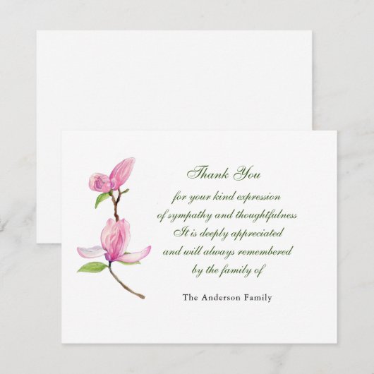 Roze waterverf Magnolia flower dank je creditcard Bedankkaart (Voorkant / Achterkant)
