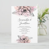 Roze Waterverf Magnolia Flower Wedding Kaart (Staand voorkant)