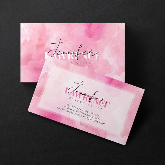 Roze Waterverf Make-up Artiest Script Typografie Visitekaartje