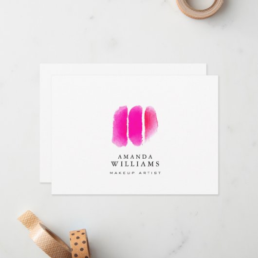 Roze Waterverf Make-up Swatches Platte Notecard Notitiekaartje (Voorkant / Achterkant in situ)