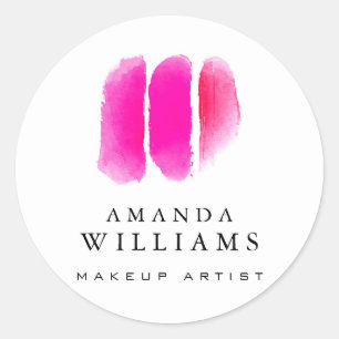 Roze Waterverf Makeup Artistische stalen Ronde Sticker