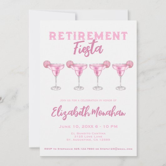 Roze Waterverf Margarita Fiesta Pensioen Kaart (Voorkant)