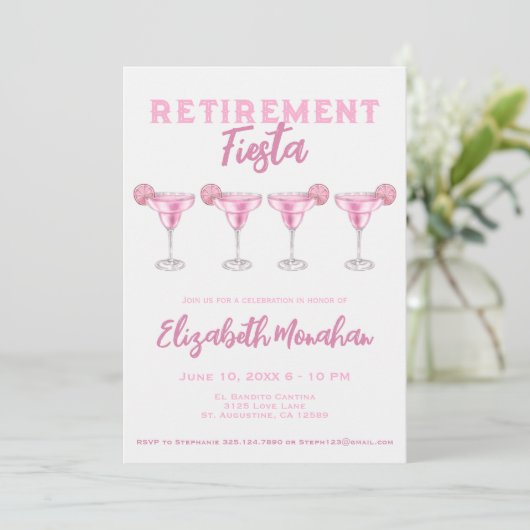 Roze Waterverf Margarita Fiesta Pensioen Kaart (Staand voorkant)