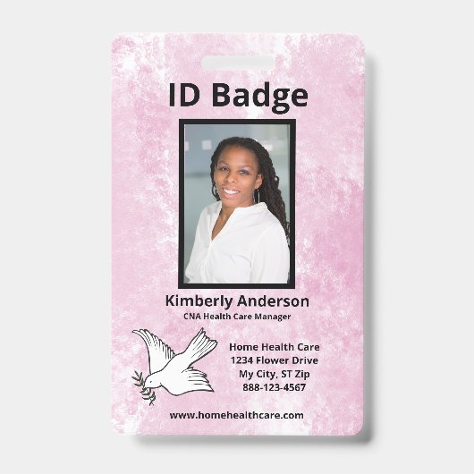Roze Waterverf Medewerker Fotonaam Logo ID Badge (Voorzijde)