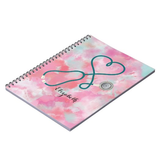  roze Waterverf Medische Stethoscoop verpleegster Notitieboek (Linkerzijde)