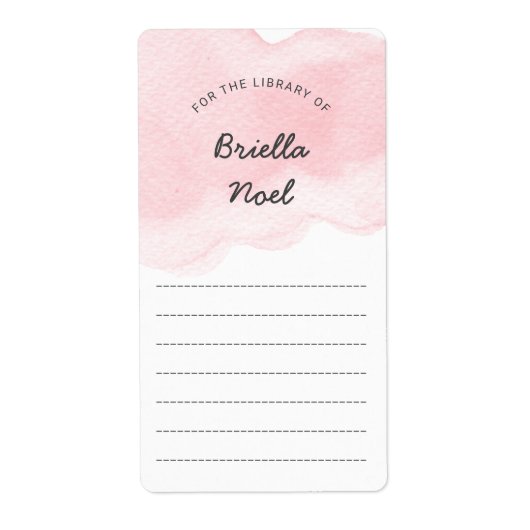 Roze Waterverf meisje baby shower boek Etiket (Voorkant)