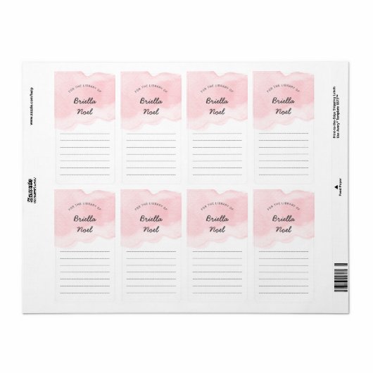 Roze Waterverf meisje baby shower boek Etiket (Full Sheet)