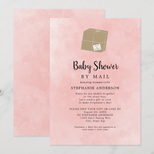 Roze Waterverf Meisje Baby shower per post Kaart (Voorkant / Achterkant)