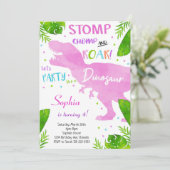 Roze Waterverf Meisjes Dinosaurus Verjaardagsuitno Kaart (Staand voorkant)