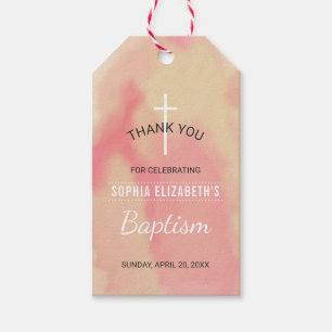 Roze Waterverf Meisjes Doop Dank u Cadeaulabel