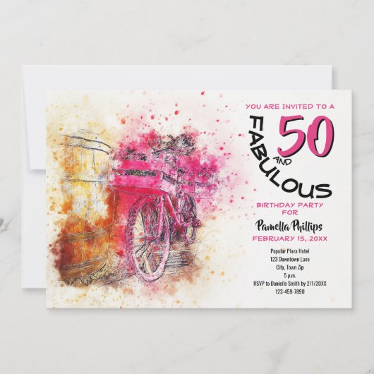  roze Waterverf - Meisjesfietsendag Kaart (Voorkant)