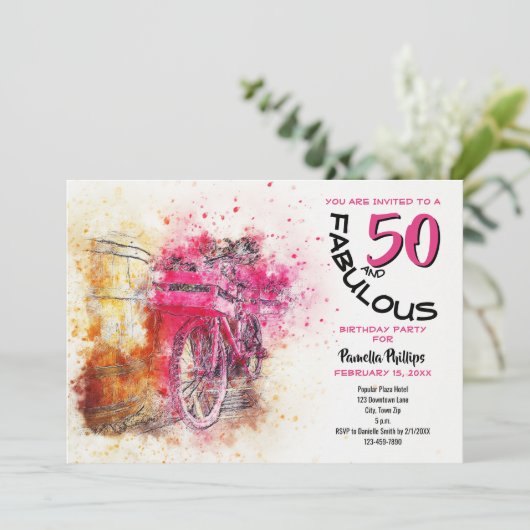  roze Waterverf - Meisjesfietsendag Kaart (Staand voorkant)