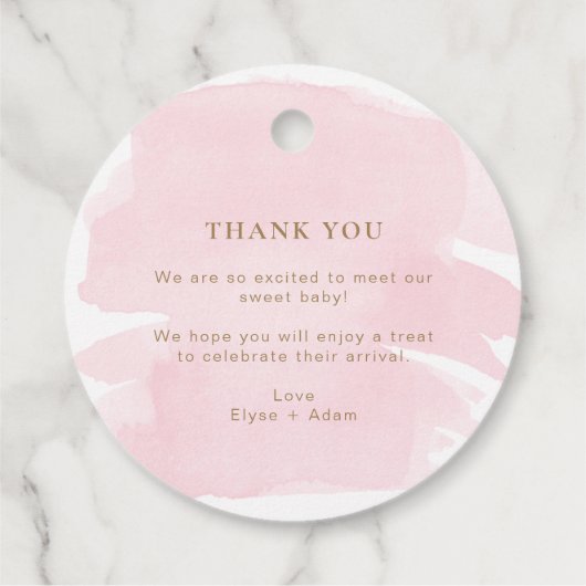 Roze Waterverf met liefdesBaby shower Bedankjes Labels (Achterkant)