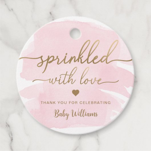 Roze Waterverf met liefdesBaby shower Bedankjes Labels (Voorkant)