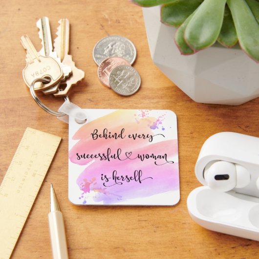 Roze Waterverf met succes Voman Citaat Typografie Sleutelhanger (Bureau)