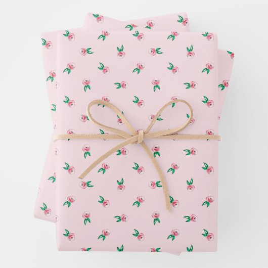  Roze Waterverf Mini Ditsy Bloemenpatroon Inpakpapier Vel (In situ)