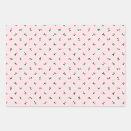 Roze Waterverf Mini Ditsy Bloemenpatroon Inpakpapier Vel (Voorkant)