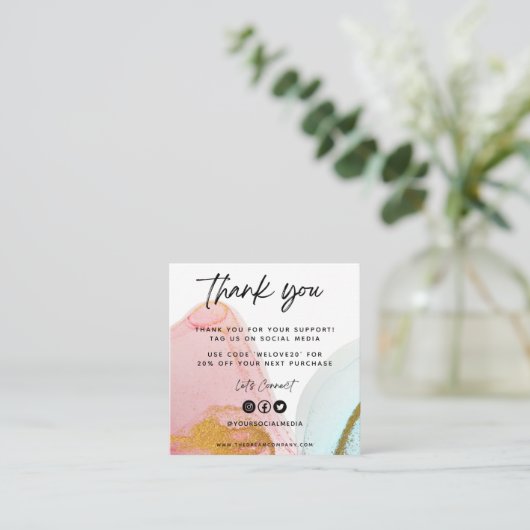 Roze Waterverf Mini Visitekaartje (Staand voorkant)