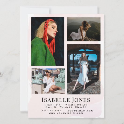 Roze Waterverf Model Actor 5 Fotocomp Kaart (Achterkant)