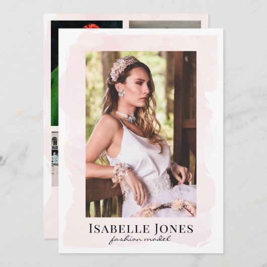 Roze Waterverf Model Actor 5 Fotocomp Kaart (Voorkant / Achterkant)