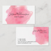 Roze, waterverf, modern, chic, gebeurtenisplanner visitekaartje (Voorkant / Achterkant)