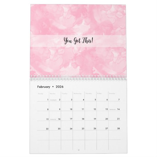 Roze Waterverf Modern Minimalist Kalender (Feb 2026)