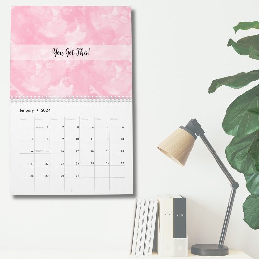 Roze Waterverf Modern Minimalist Kalender